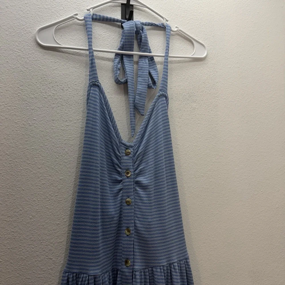 Free People Size M Nina Summer Halter Maxi Dress Coastal Boho Striped Sundress - Picture 8 of 12